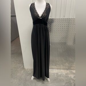 Y2K Black Velvet Babydoll Leopard Lace Maxi Slip Dress Medium Whimsigoth Goth